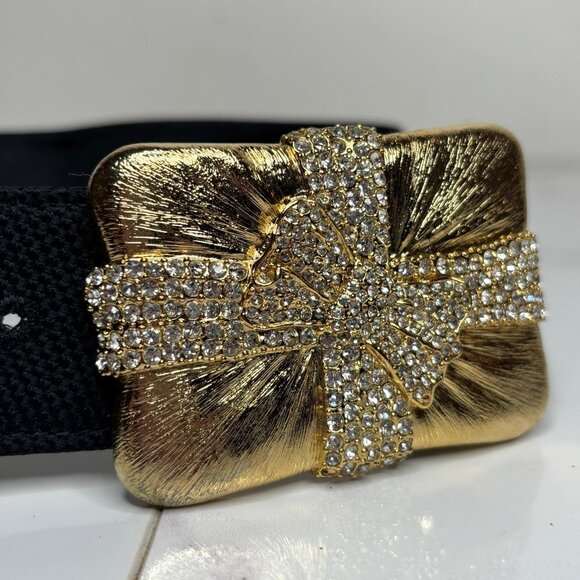 90s CARLISLE Gold Plated Rhinestone BOW Present Sculptural Buckle & Belt Strap P main image 10